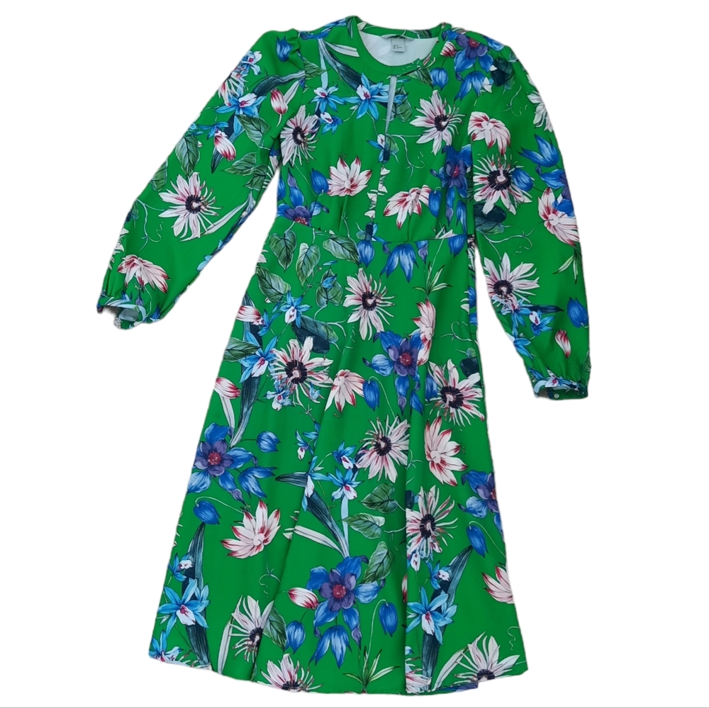 H&M Fit and Flare Vibrant Floral Midi Dress, Size 6 - Picture 2 of 10